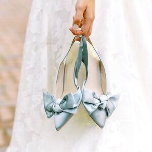 New Seychelles x BHLDN Anthropologie Neve 7.5 Blue Bow Satin Slingback Bridal